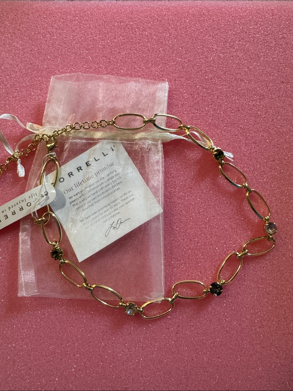 Sorrelli Gold Open-Link Necklace with Multicolor Gemstones